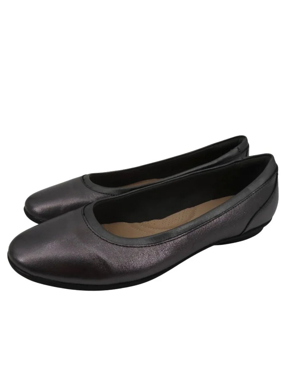 Clarks Collection Women 8.5 M Gray Shimmer Round Toe Ballet Flats Comfort Shoes